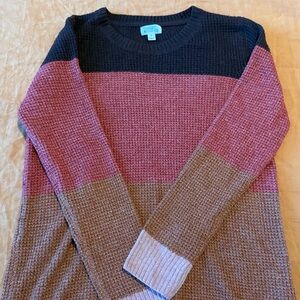 Market & Spruce Colorblock Crewneck Sweater - Chocolate brown , Rose, light brow